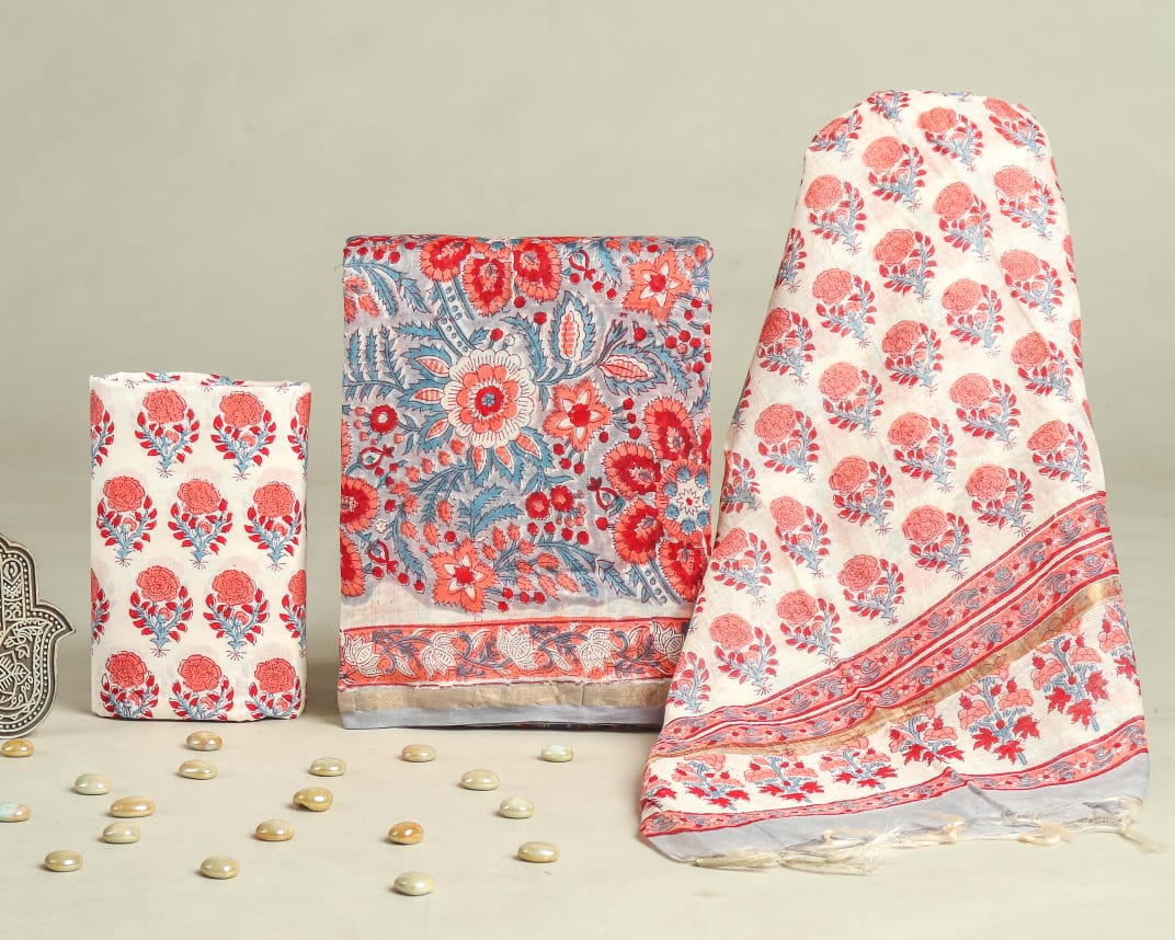 Gulzaar Handblock Chanderi Silk Suit Set