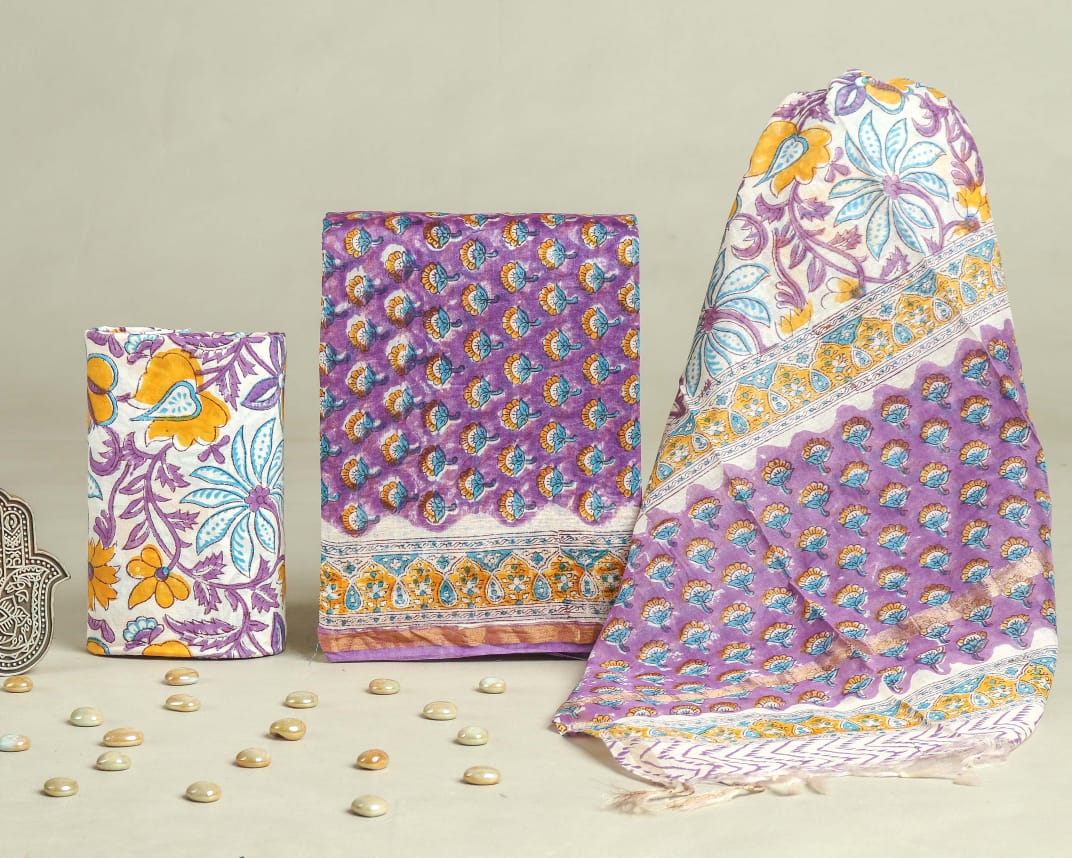 Gulbagh Handblock Chanderi Silk Suit Set