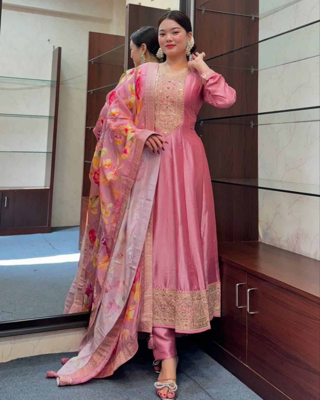 Sweet Serenity" Floral Silk Anarkali