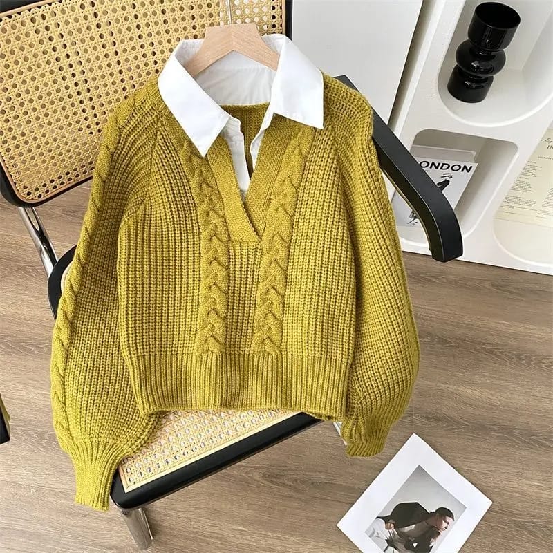 Arbella Cable Knit Shirt Sweater