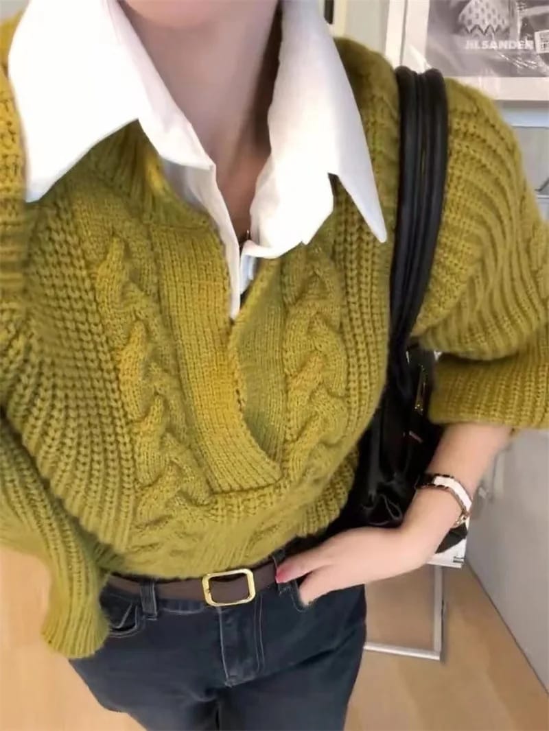 Arbella Cable Knit Shirt Sweater