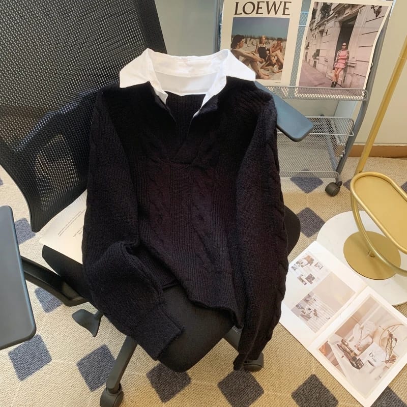 Arbella Cable Knit Shirt Sweater