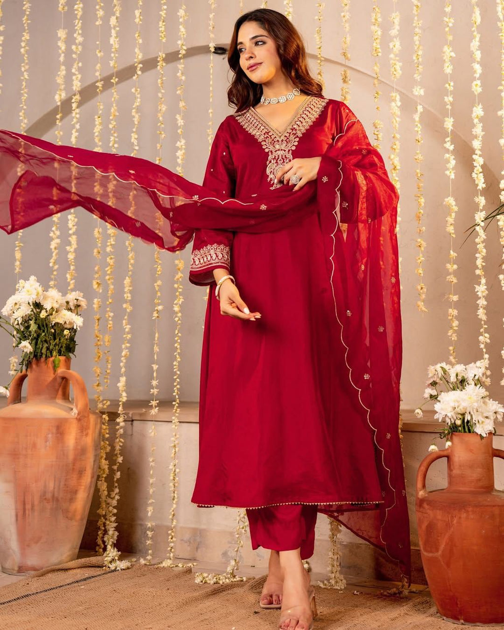 Afsana Embroidered Festive Maroon Ensemble