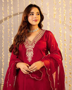 Afsana Embroidered Festive Maroon Ensemble