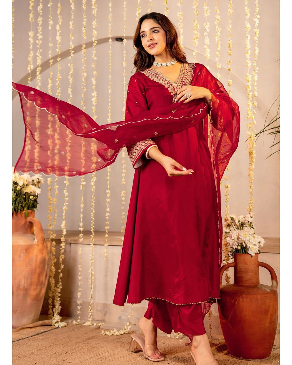 Afsana Embroidered Festive Maroon Ensemble