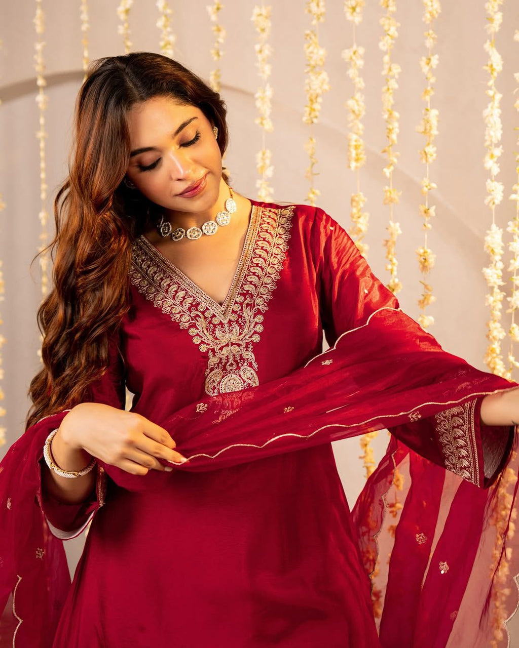 Afsana Embroidered Festive Maroon Ensemble