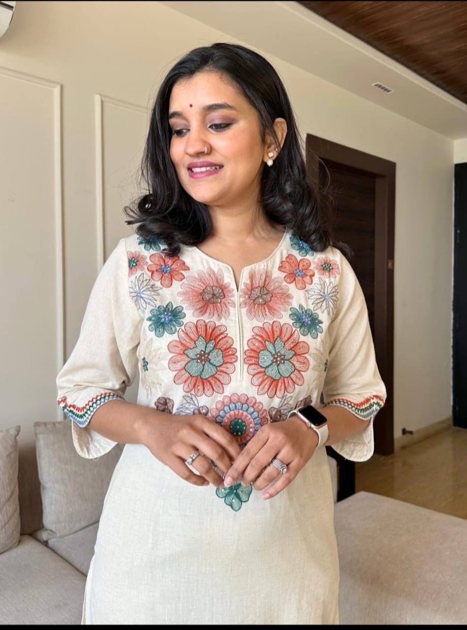 Aira Soft Cream Floral Kurta Set