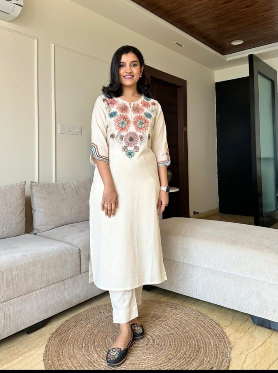 Aira Soft Cream Floral Kurta Set