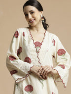 Scalloped Ivory Floral Embroidered cord -sets