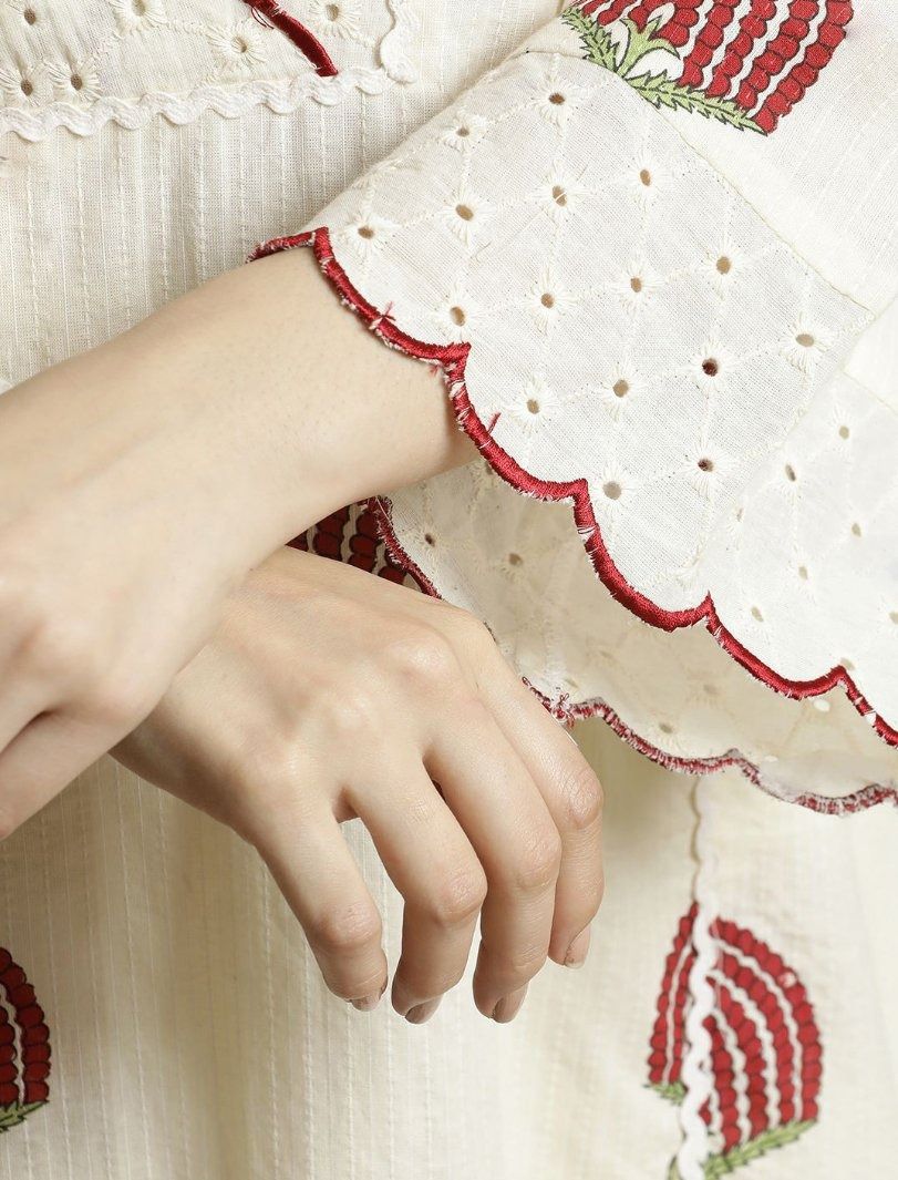 Scalloped Ivory Floral Embroidered cord -sets