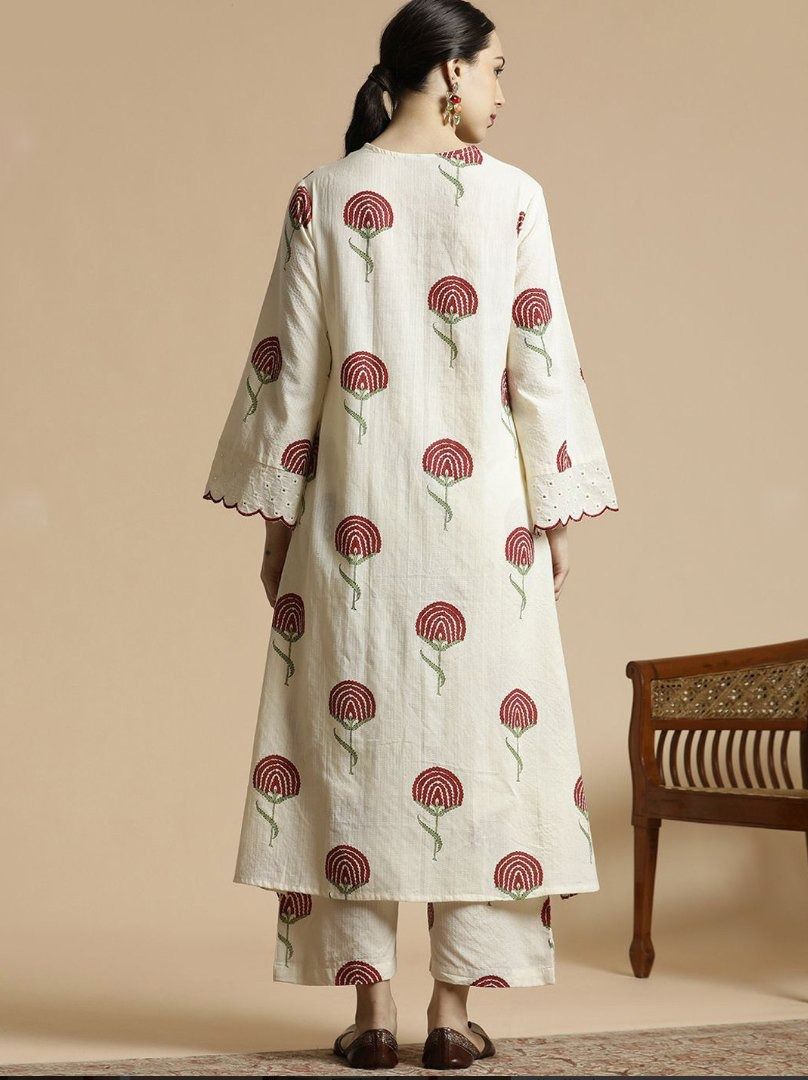 Scalloped Ivory Floral Embroidered cord -sets