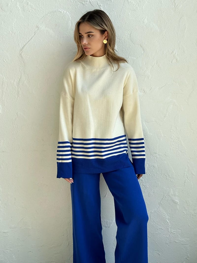 Ribbed Knit Turtleneck & Wide-Leg Pant Set
