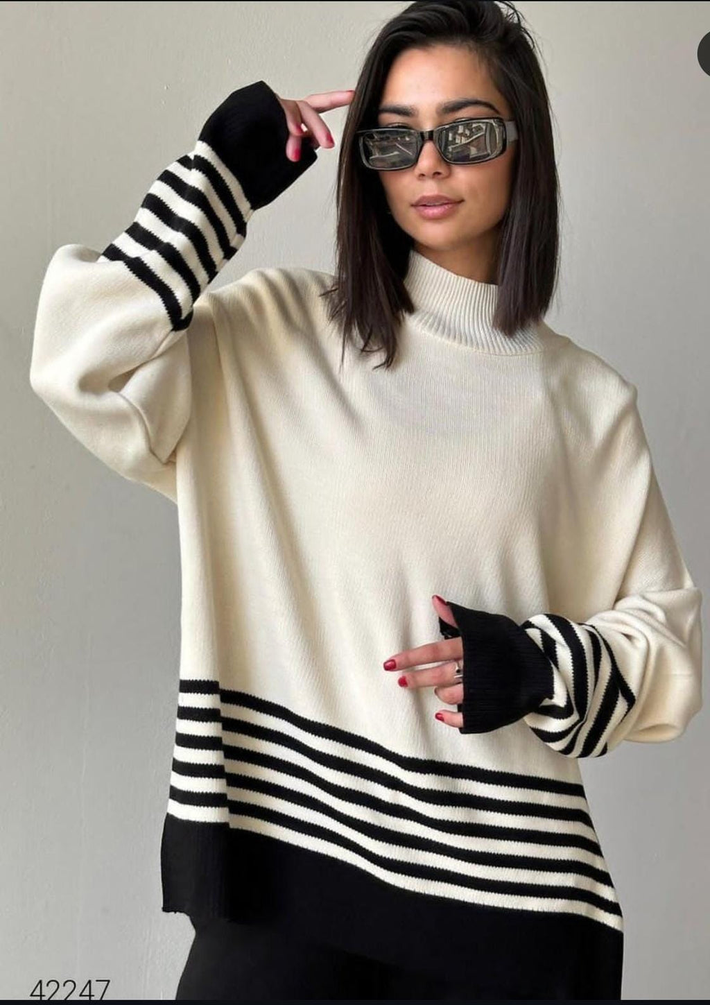 Ribbed Knit Turtleneck & Wide-Leg Pant Set