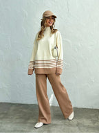 Ribbed Knit Turtleneck & Wide-Leg Pant Set