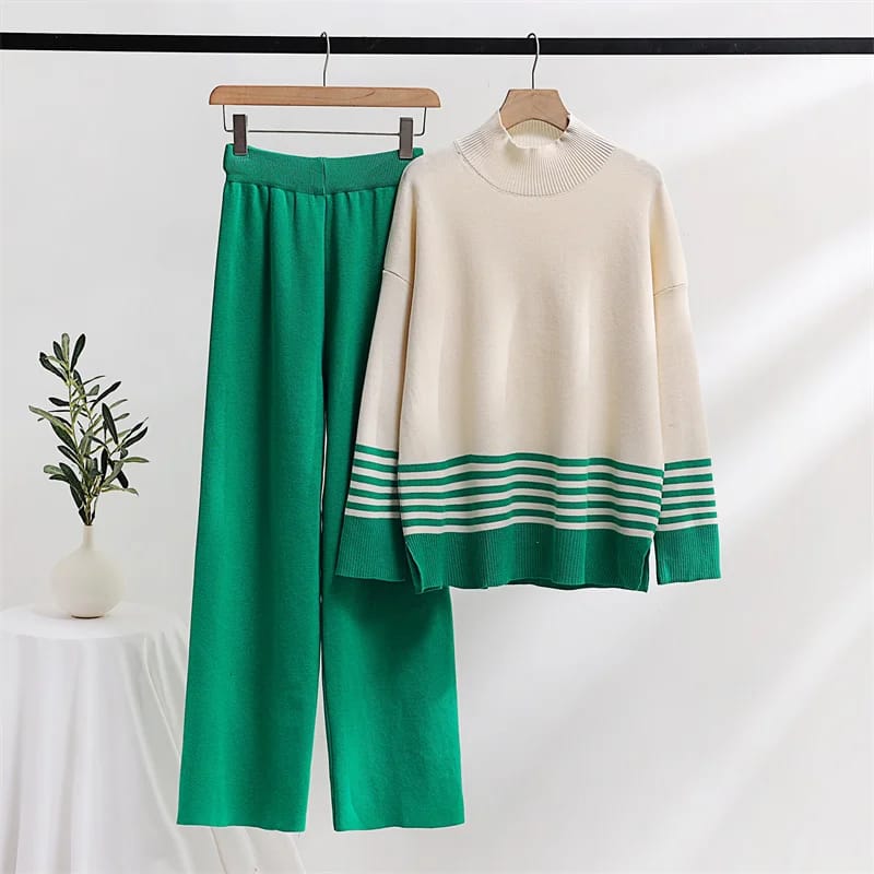Ribbed Knit Turtleneck & Wide-Leg Pant Set