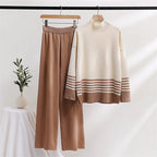 Ribbed Knit Turtleneck & Wide-Leg Pant Set