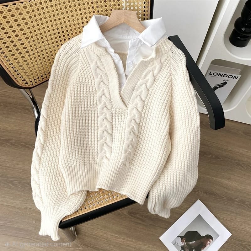 Arbella Cable Knit Shirt Sweater